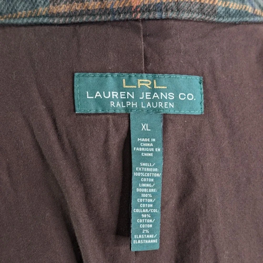 Lauren Ralph Lauren Plaid Barn Coat‎ Women's XL Green Brown Corduroy Collar